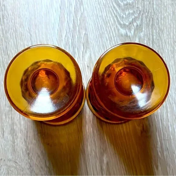 Vintage Fostoria 2 Piece 3-D cube pattern amber Gold iced tea glasses Goblet USA - Picture 4 of 5